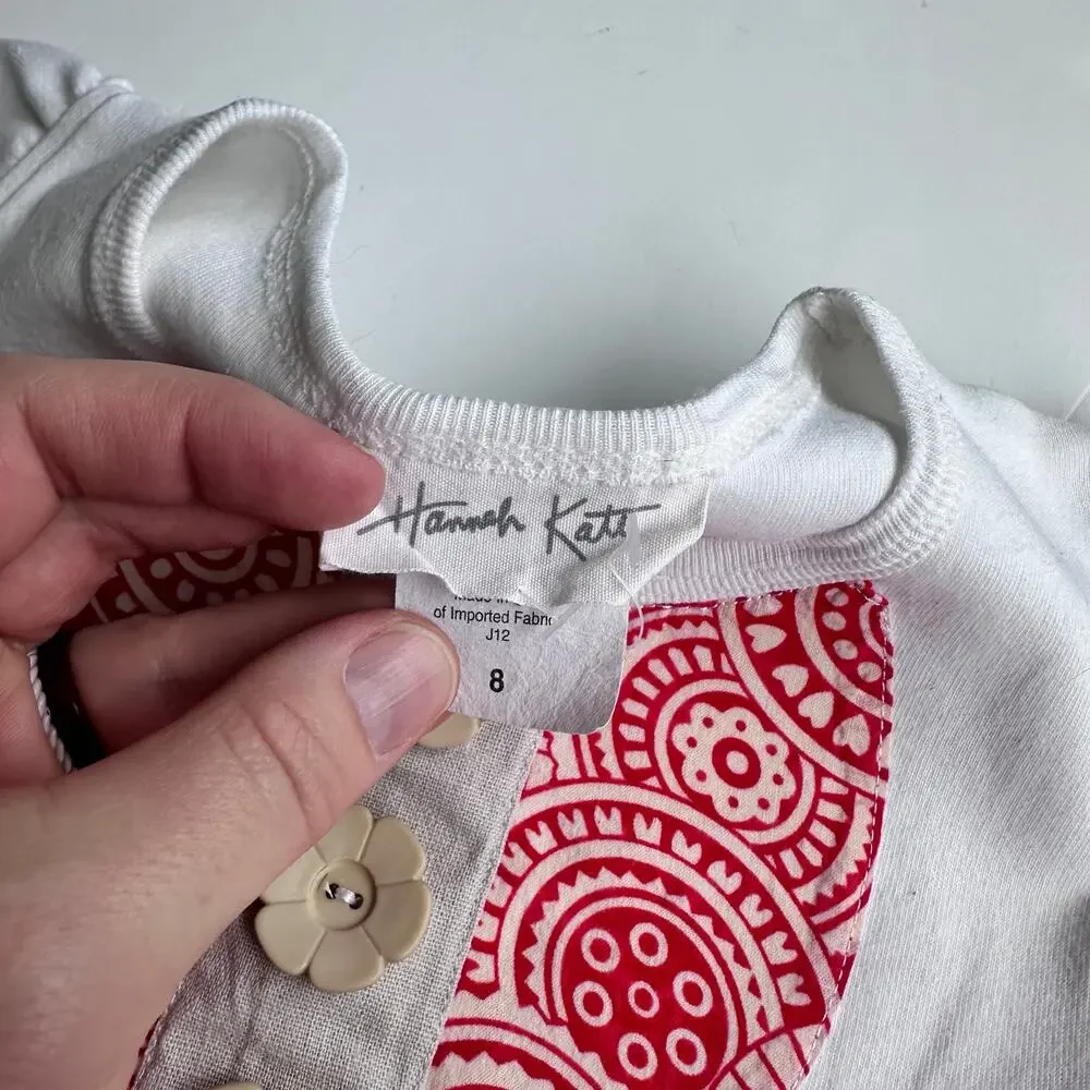 Hannah Kate White Decorative Girls Tee Size 8